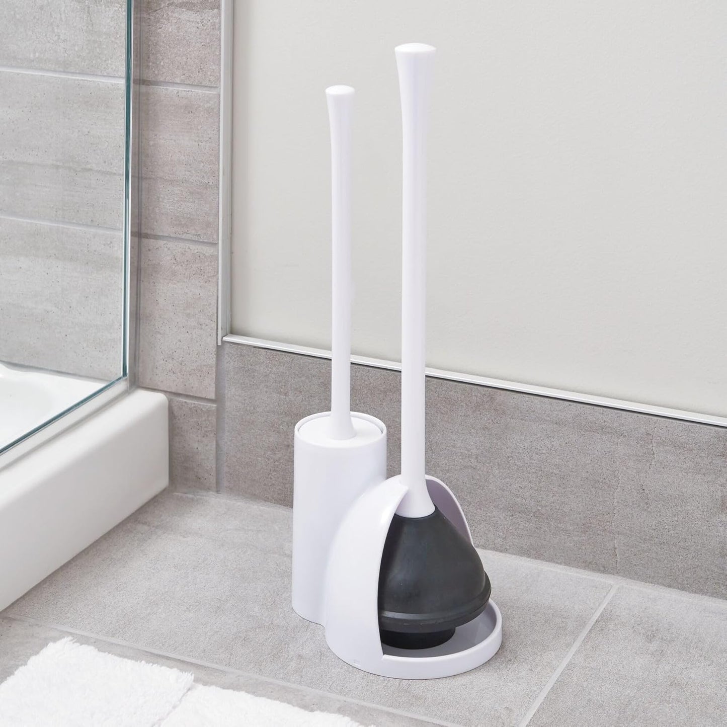 iDesign Compact Toilet Brush and Plunger Set, Gray | Bathroom Cleaning, Storage