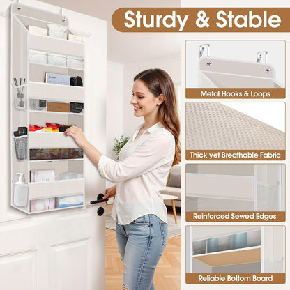 WISELIFE Over The Door Organizer Storage with 4 Large Pockets Door Hanging Organizer with Clear Windows behind The Door Storage for Nursery Bedroom Bathroom Pantry Closet and Baby Essentials Dark Grey