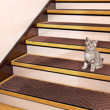 15 Pack Non Slip Stair Treads,8" X 30" Non Slip Carpet Stair Treads with Reusable Adhesive Rubber Backing,Staircase Step Treads Carpet Treads for Wooden Steps Indoor (Dark Gray)