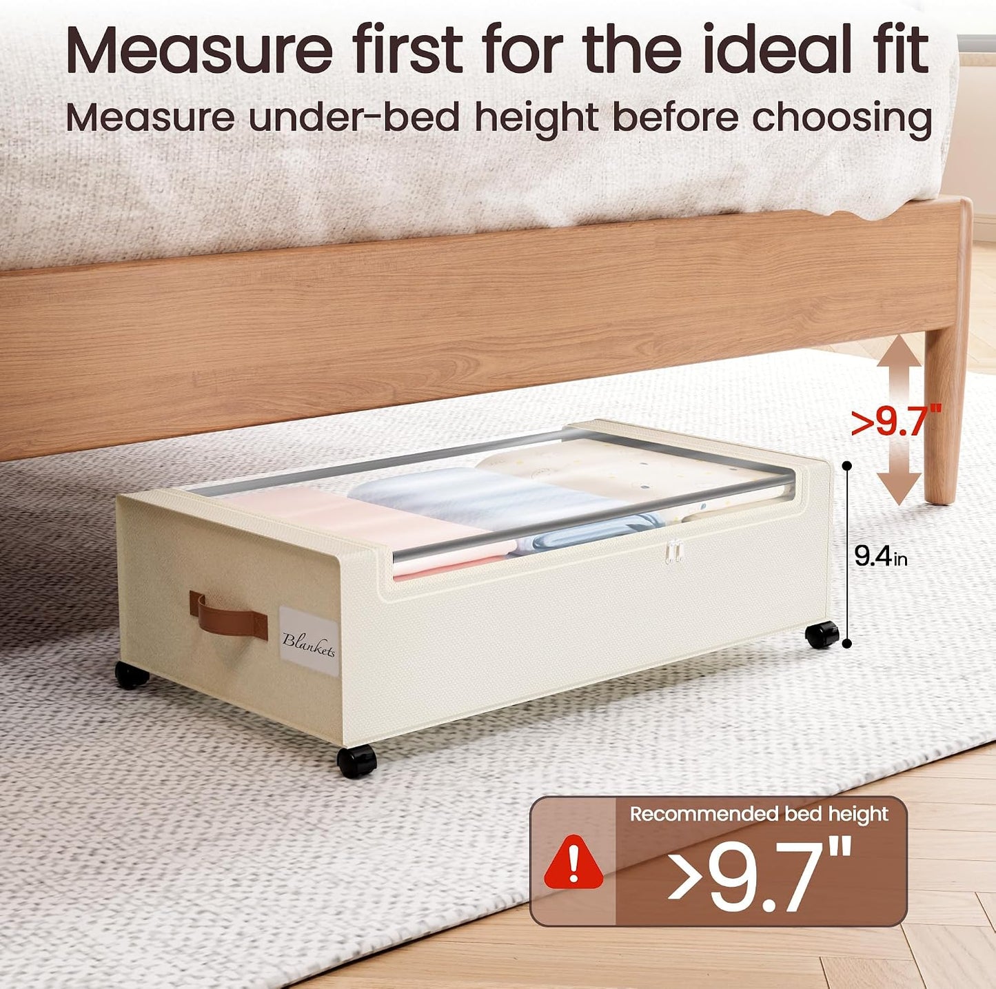 Yecaye Under Bed Storage with Wheels, 2 Pack Under Bed Storage Containers, 60L Underbed Shoe Storage with Clear Window & Label, Rolling Under Bed Metal Drawer for Clothes, Shoes, Books, Blankets