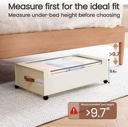 Yecaye Under Bed Storage with Wheels, 2 Pack Under Bed Storage Containers, 60L Underbed Shoe Storage with Clear Window & Label, Rolling Under Bed Metal Drawer for Clothes, Shoes, Books, Blankets