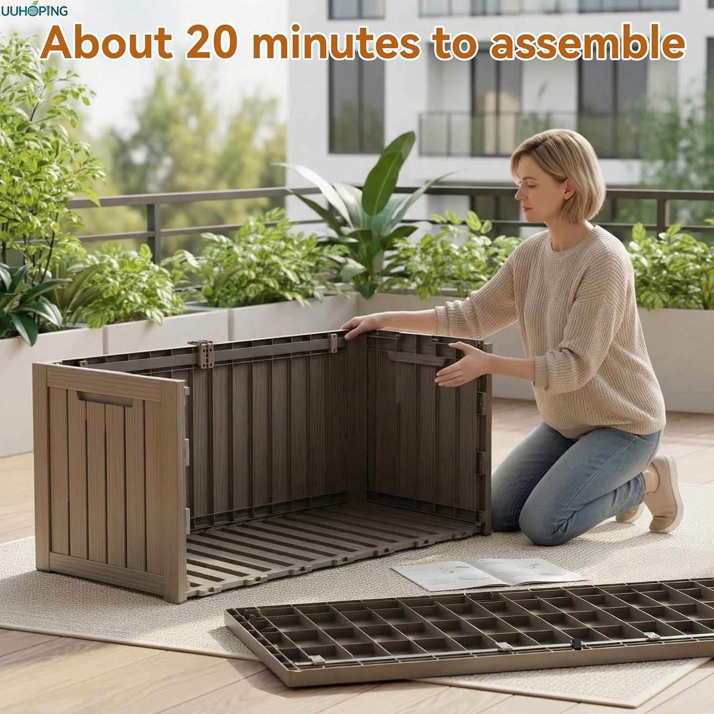 230 Gallon Large Outdoor Storage Box Waterproof, UV Resistant Resin Deck Box with Hydraulic Rod & Lockable Latch for Patio Furniture, Outside Storage Box for Garden Tools, Patio Cushions, Black