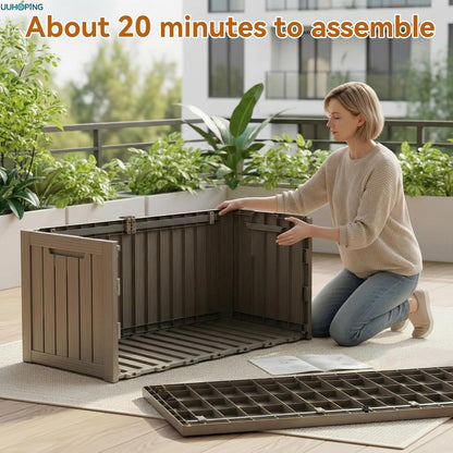 230 Gallon Large Outdoor Storage Box Waterproof, UV Resistant Resin Deck Box with Hydraulic Rod & Lockable Latch for Patio Furniture, Outside Storage Box for Garden Tools, Patio Cushions, Black