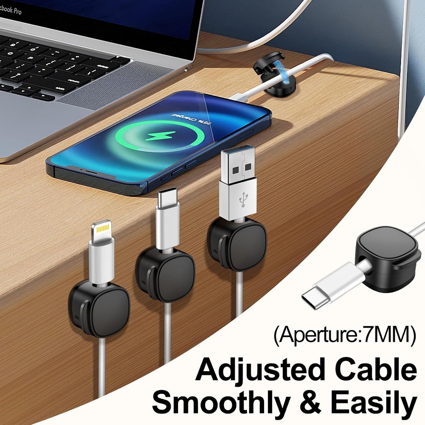 12 Pack,Magnetic Cable Clips & Silicon Cable Ties,[Cable Smooth Adjustable Under Desk Organizer],Cable Management,Cord Holder-Desk Stand Cable Organizer Holding,Adhesive for Home Cable Keeper