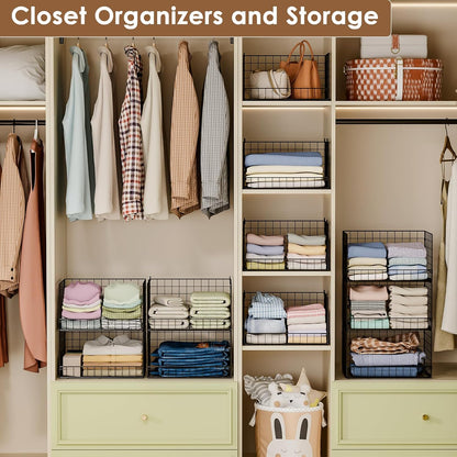 Yociyoga 4-Tier Stackable Closet Organizers and Storage Shelves, Foldable Closet Shelf Organizer, Black(Patent Protection)(Patent No. 30022416)