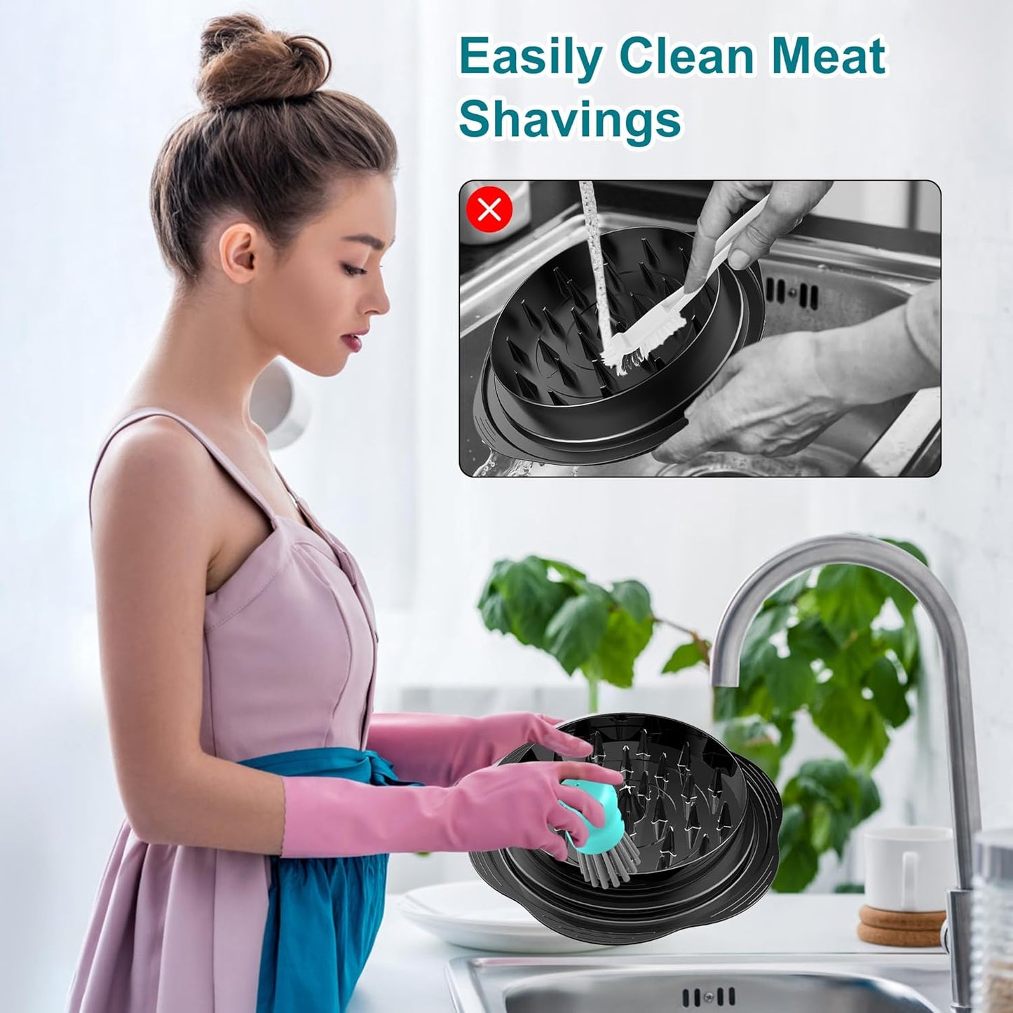 Mini Dish Brush for Cleaning Chicken Shredder, Palm Brush Dish Scrubber with Ergonomic Grip, Kitchen Brush for Washing Dishes, Pans, Pots, Sink (1, Black)