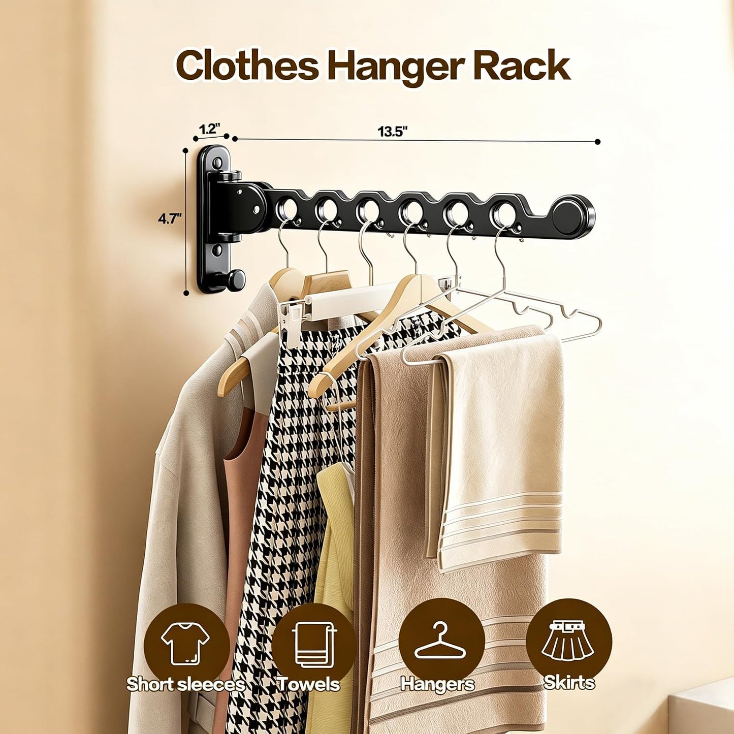 Wall Mounted Clothes Drying Rack, Laundry Clothes Hanger Rack Wall Mounted, Foldable Clothes Rack for Laundry Room, Space Saving Closet Storage Organizer Clothes Hanger Indoor, 1pcs(White)