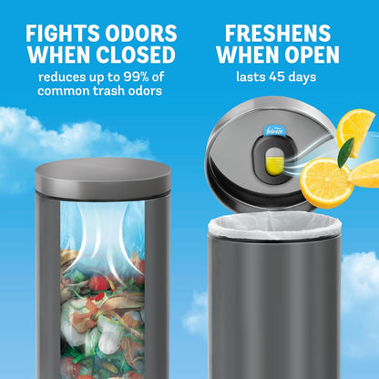Febreze Trash Odor Fighter, Trash Can Air Freshener, Stick-On Deodorizer for Garbage Cans, Diaper Pails, Works with Scented Trash Bags, Fresh Lemon and Linen & Sky Scents, 2 Holders + 2 Refills