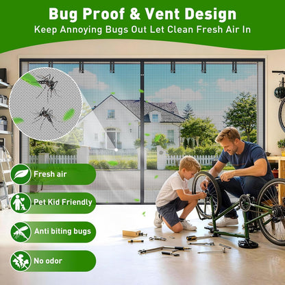 HOFUDON Upgraded Magnetic Screen Door Mesh, Full Strip Magnets, Heavy Duty Fiberglass Mesh, Door Screen Magnetic Closure for Single Door Size 32 x 80 Inch, Screen Door Size 35 x 82 Inch Black