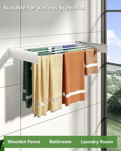 Wall Mounted Drying Rack 31.5", 5 Aluminum Poles, 60 lb. Load Capacity, Foldable, Retractable, Space Saving Clothes Drying Rack (31.5" White)