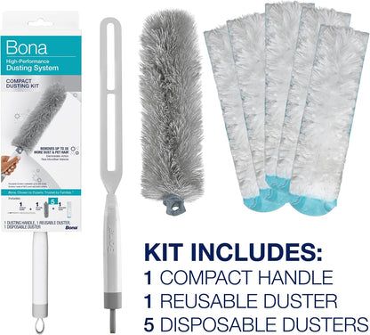 Bona High Performance Dusting System - 1 Extendable Handle, 3 Disposable Dusters, 1 Reusable Duster, & 1 Storage Bag - Extendable Dusting Kit