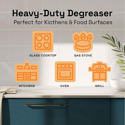 Heavy-Duty Degreaser for Kitchen & Grills, Non-Toxic, 32oz Bottle, 2-Pack | Removes Grease & Oils, Nature-Derived, Non-Toxic, Kitchen Cleaner, No Harsh Fumes or Residue, Family & Pet Safe, USA-Made