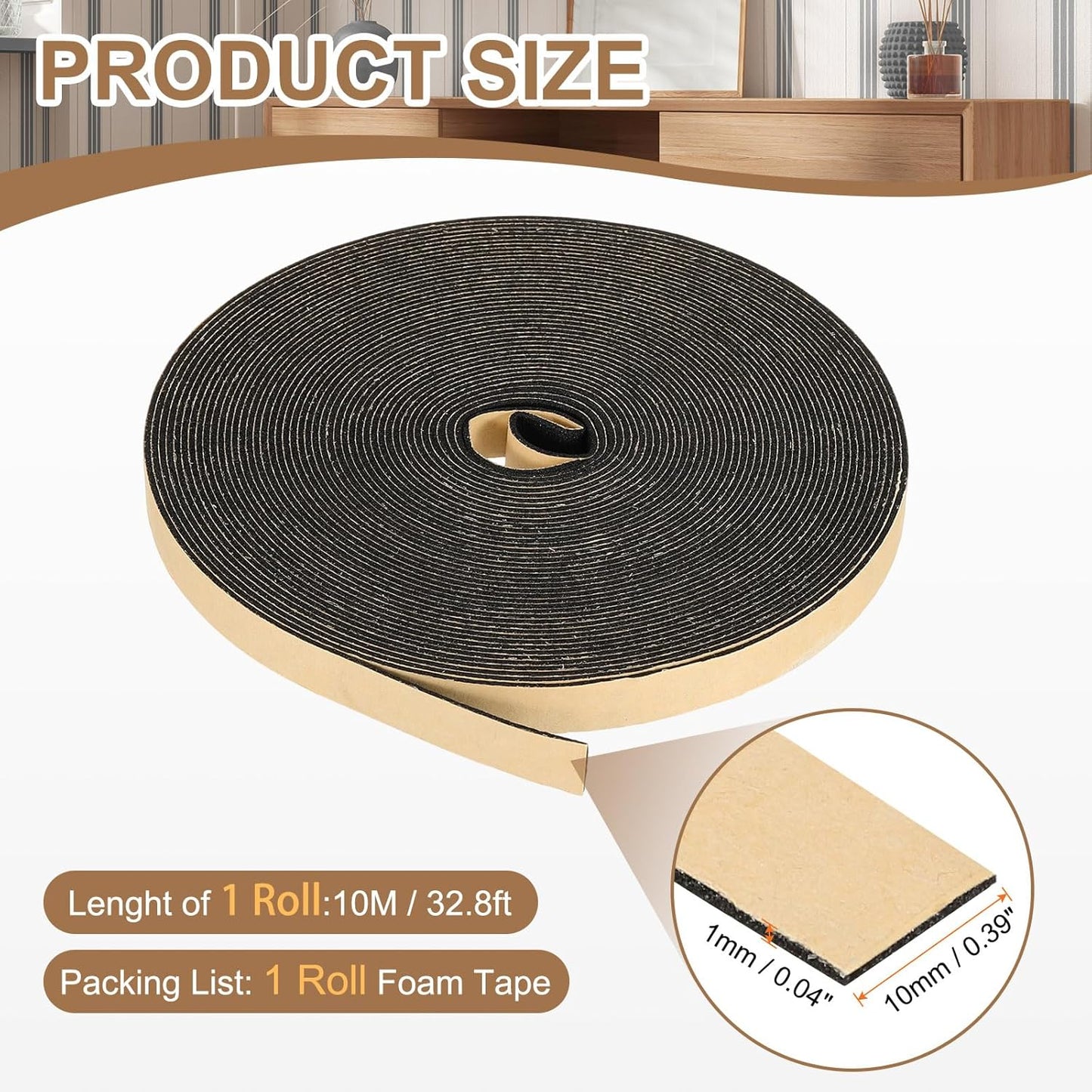 PATIKIL Foam Insulation Tape, 1-1/2" W x 1/8" t x 32.8FT Self Adhesive Weather Stripping Door Seal Strip for Door Window Air Conditioning, Black - Colors B