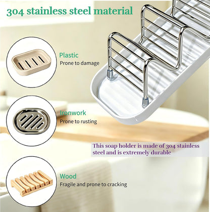 304 Stainless Steel Wavy Soap Dish, Self Draining Shampoo Bar Holder with Removable Drip Tray, Rustproof Quick Dry Bar Soap Organizer for Shower Bathroom Kitchen, Holds 2-3 Bars, 1 Pack