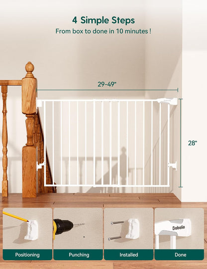 Babelio Baby Gate for Stairs, Kitchen & Doorways, No Bottom Bar| One-Handed Operation| Auto-Close| Hardware Mount (Drill Needed) Safety Dog/Pet Gate (Black - B17, 26-43" W, 28" H)