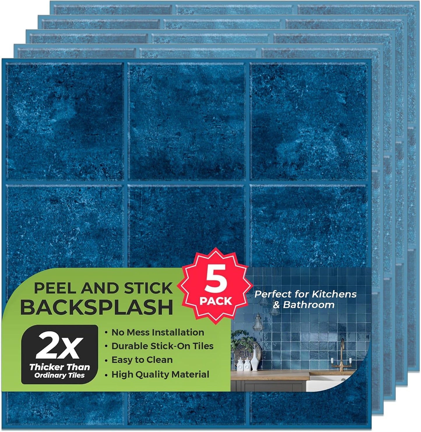 Peel and Stick Subway Backsplash Tiles, 5 Pack, 12 x 12 in, Almond | extra thick 3D wall panels, heat and water resistant wall panels, easy DIY kitchen, bathroom, laundry, fireplace wall décor