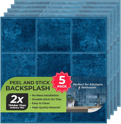 Peel and Stick Subway Backsplash Tiles, 5 Pack, 12 x 12 in, Almond | extra thick 3D wall panels, heat and water resistant wall panels, easy DIY kitchen, bathroom, laundry, fireplace wall décor
