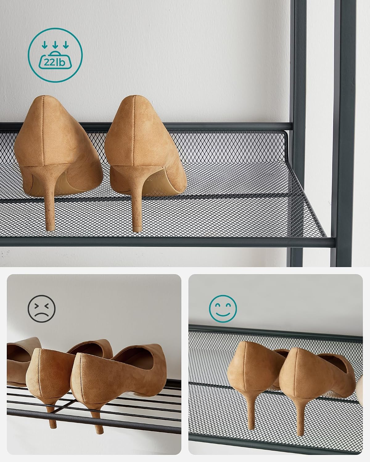 SONGMICS Shoe Rack, 12-Tier Shoe Organizer, Metal Shoe Storage for Garage, Entryway, Set of 2 6-Tier Stackable Shoe Shelf, with Adjustable Flat or Angled Shelves, Holds 48-60 Pairs, Black ULMR12B