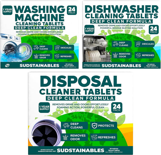 Garbage Disposal, Dishwasher Cleaner, and Washing Machine Cleaner Tablets bundle