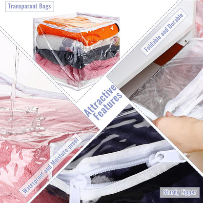 6 Packs Clear Zippered Storage Bags 24 x 20 x 11 Inch Sweater Moth Bags Vinyl Plastic Storage for Blankets Clothes Bed Sheet Organizer with Zipper for Closet Linen Sweater Clothes Comforters Pillow