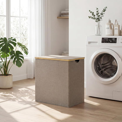 efluky Laundry Hamper with Lid, Trio Laundry Basket with 2 Removable Bags, 3 Section Laundry Bin with Bamboo Handles for Bathroom, Bedroom & Laundry Room, 160L (42.3 Gallon) Beige