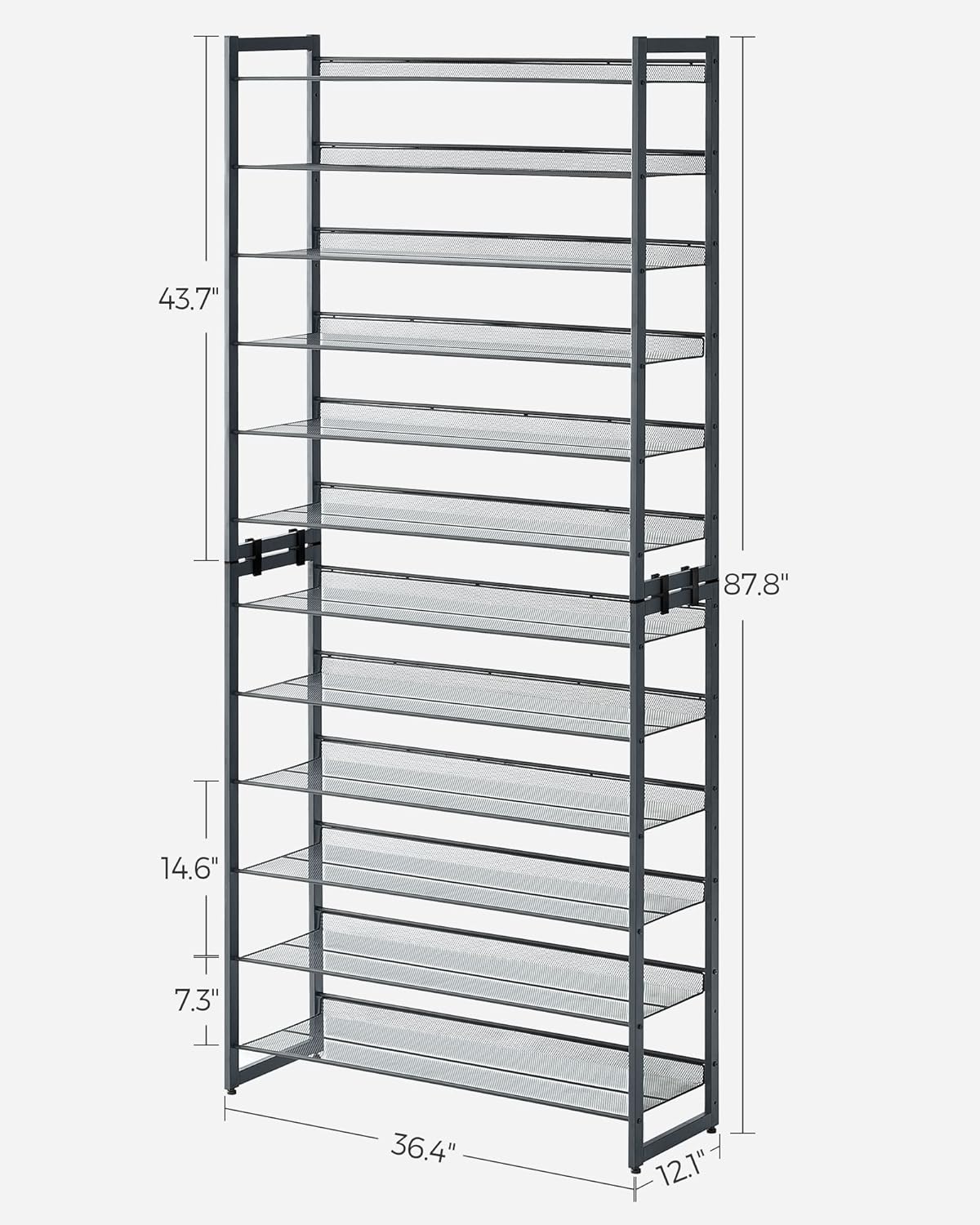 SONGMICS Shoe Rack, 12-Tier Shoe Organizer, Metal Shoe Storage for Garage, Entryway, Set of 2 6-Tier Stackable Shoe Shelf, with Adjustable Flat or Angled Shelves, Holds 48-60 Pairs, Black ULMR12B