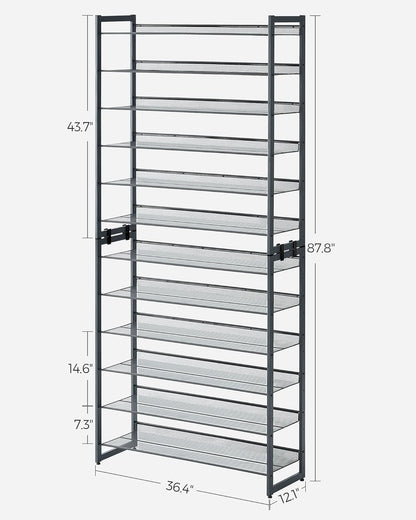 SONGMICS Shoe Rack, 12-Tier Shoe Organizer, Metal Shoe Storage for Garage, Entryway, Set of 2 6-Tier Stackable Shoe Shelf, with Adjustable Flat or Angled Shelves, Holds 48-60 Pairs, Black ULMR12B