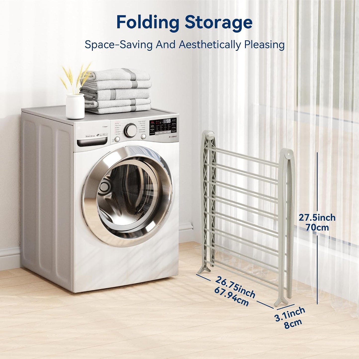 Whitmor Spacemaker Folding Drying Rack, Freestanding Indoor Clothes Dryer, Space Saving Compact Design, 6"L x 26"W x 51.5"H, White