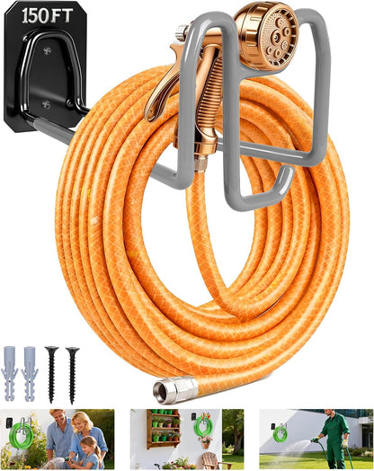 Garden Hose Holder Wall Mount Water Hose Holders for Outside | Metal Hose Hanger with Hook Heavy Duty Garden Hose Reel for Outside Yard Lawn Storage