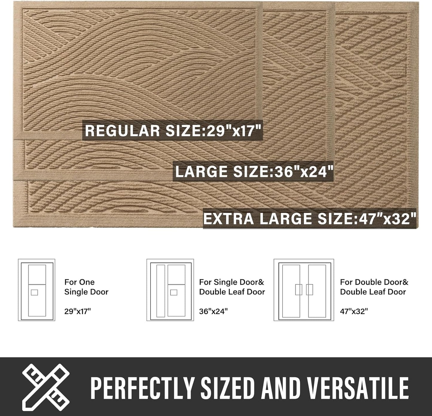 HIYARD Sturdy Front Door Mat, Absorbent Muddy Dirt Resist Welcome Door Mats Outdoor Indoor, Stain and Fade Resistant, Non-Slip Backing Entry Mat Low Profile Doormat for Entryway, 29×17, Beige