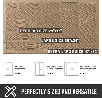 HIYARD Sturdy Front Door Mat, Absorbent Muddy Dirt Resist Welcome Door Mats Outdoor Indoor, Stain and Fade Resistant, Non-Slip Backing Entry Mat Low Profile Doormat for Entryway, 29×17, Beige