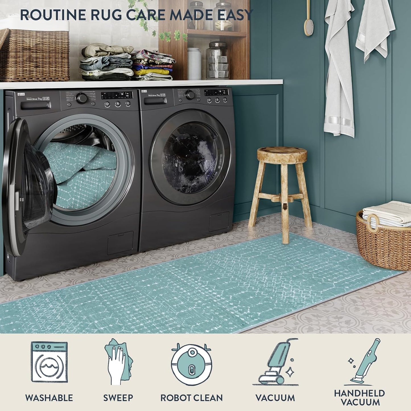 Lahome Moroccan Entry Rug 2x3, Non-Slip Washable Front Indoor Door Mat Rubber Backing Low-Profile Door Rugs, Small Geometric Print Distressed for Entryway Bathroom Kitchen, Black Hana