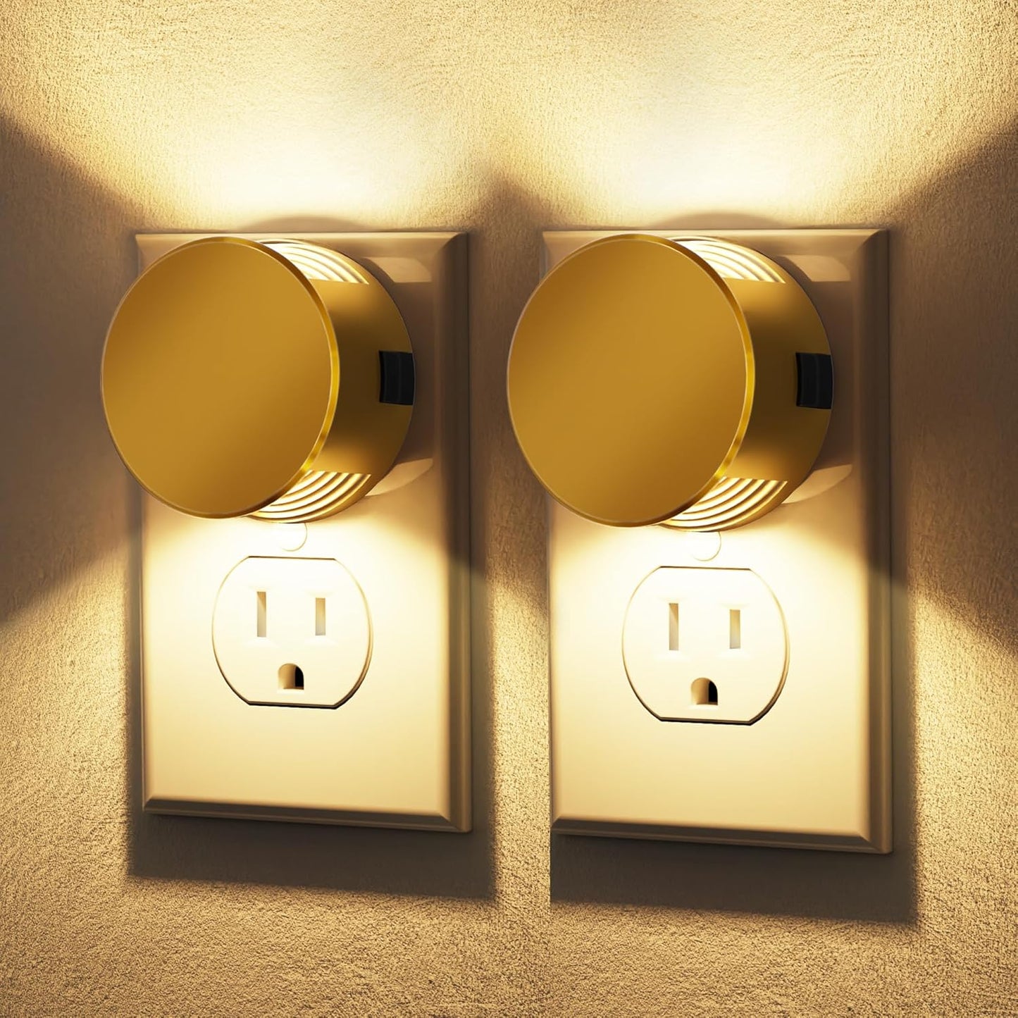 Briignite Night Lights Plug into Wall [2 Pack], White Night Light Dusk to Dawn Sensor Nightlight, Brightness Adjustable 3000K Soft White, Plug in Night Light for Bedroom, Hallway, Stairs, Kitchen