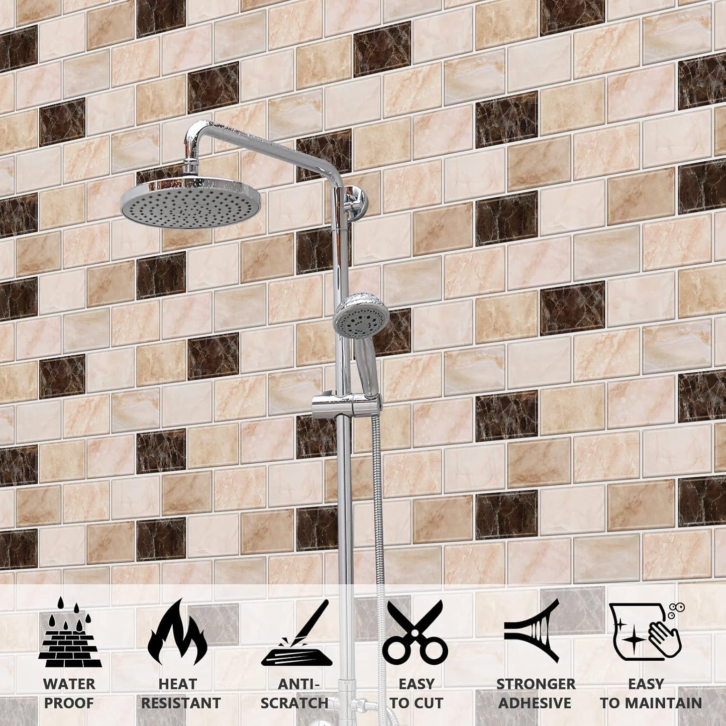 URCOLOR 10-Sheet Subway Tile Peel and Stick Backsplash for Kitchen,12"x12" Self Adhesive Wall Tiles Sticker on Back Splashes for Bathroom Gray Marble Design