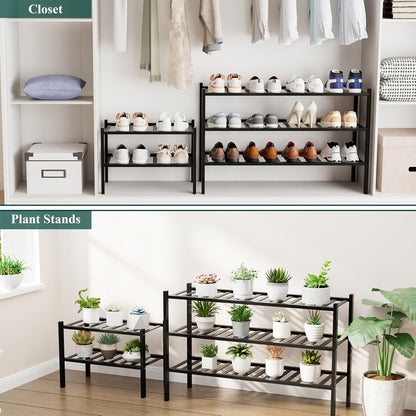 Smiry Bamboo Shoe Rack, 3 Tier Free Standing Wooden Shoe Organizer, Stackable Wood Shoe Storage Shelf for Closet, Entryway, 12 Vertical Slats, 2+1 Stack Standard Legs, 26.8"x11"x19.5", Natural