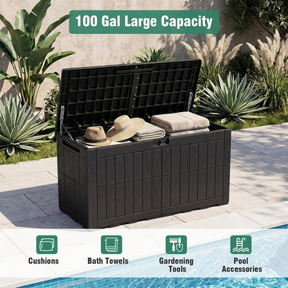 Tangkula 25 Gallon Waterproof Outdoor Storage Box with Lockable Lid | PP Resin, Wicker Patterned, Indoor Outdoor Use, Portable, Versatility, for Deck, Pool, Patio Cushions, Garden Tools