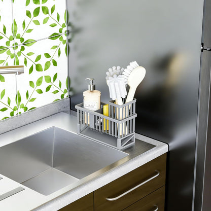 Yieach Rustproof Sink Caddy & Kitchen Sink Organizer,Plastic Dish Sponge Holder with High Scrub Brush Holder,Sponge Rack for Kitchen Sink,Multifunctional Sponge Drain Rack,Dish Soap Caddy & Dispenser