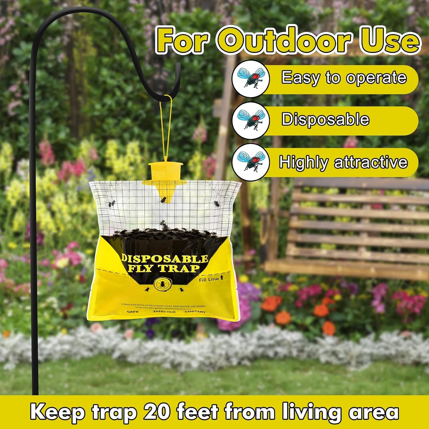 Glovv Fly Traps Outdoor Hanging with Fly Bait, 8 Pack Disposable Bags Hunter Ranch Trap, Pre-Baited Flies Bags Flies Control Bug Catcher Killer Repellent for Stable Horse Barn & Farm, All Filth Flies