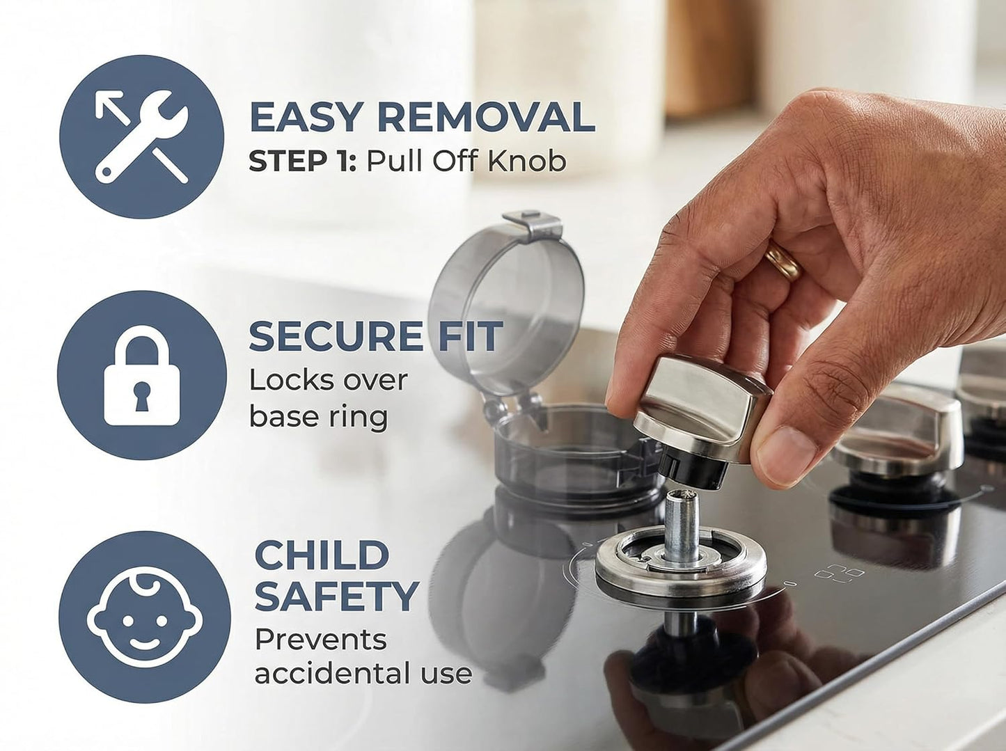 Stove Knob Covers for Child Safety, Black Gas Range Protectors for Baby Proofing Heat Resistant Oven Guard Locks Fits Button Under 2.4" Diameter Secure Under-Knob Anchor Fit Plastic Heat Resistant 5Pc