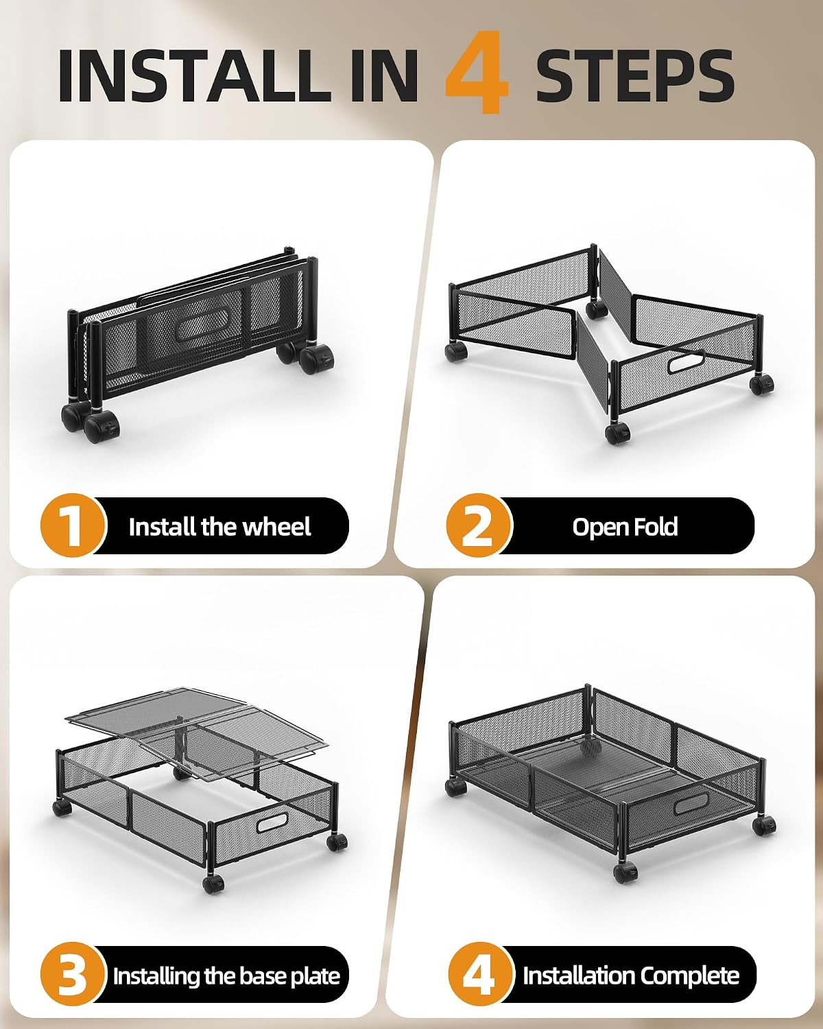 Under Bed Storage with Wheels, Foldable Metal Under Bed Storage Containers, 60L Rolling Underbed Storage, Easy Assembly Under The Bed Storage for Bedroom Clothes Shoes Blankets
