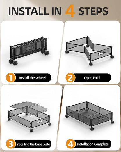 Under Bed Storage with Wheels, Foldable Metal Under Bed Storage Containers, 60L Rolling Underbed Storage, Easy Assembly Under The Bed Storage for Bedroom Clothes Shoes Blankets