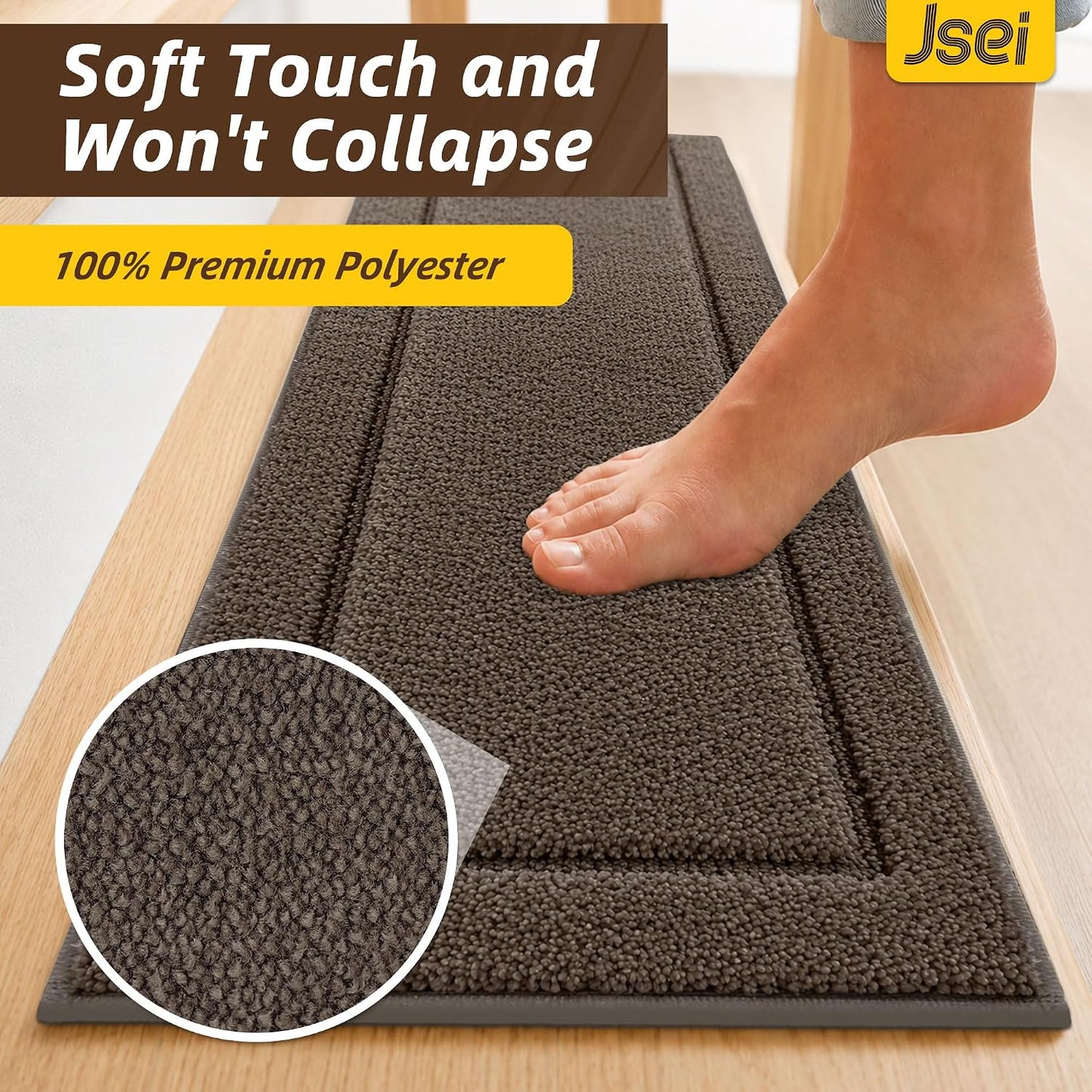 JSEI Stair Treads for Wooden Steps Indoor, 15-Pack Non Slip Stair Treads 30" x 8", Washable Polyester Stair Mats with TPE Backing, Low Profile Stair Rugs for Kids, Seniors and Dogs, Brown