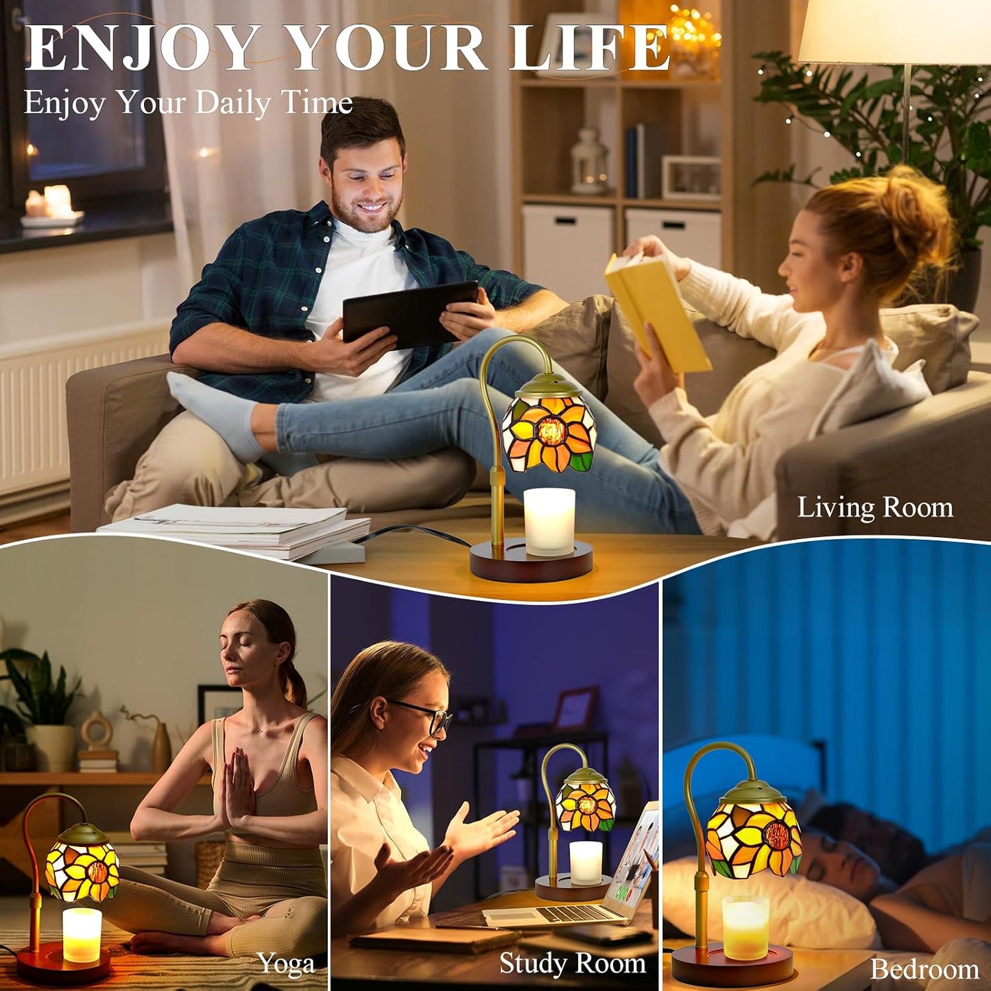 Candle Warmer Lamp with Timer Dimmer - Height Adjustable Wax Melt Warmer for Jar Candles, Blown Art Glass Candle Warming Lamp with 2 Bulbs Birthday Gifts for Mom Women Candle Holders for Home Decor