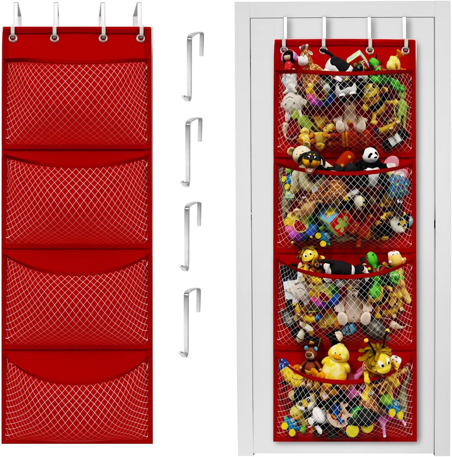 Honeyera The Original Stuffed Animal Storage (Patented) - Over Door Organizer for Stuffies, Baby Ideas Holder, Toy Plush Hammock Hanging Net Big Girls Toddler Large Bag Animals Stuffy Behind