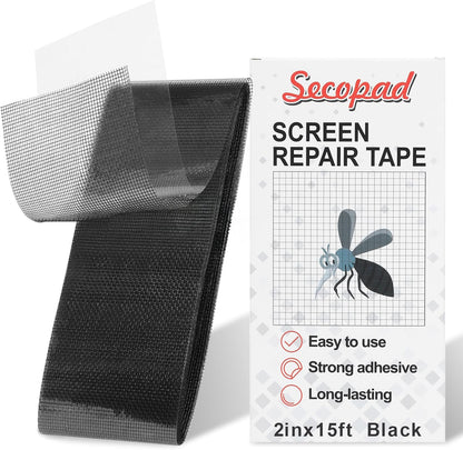 Secopad 14 Sheets 3 Size Window Screen Patches and 2 in X 15 FT Window Screen Repair Tape, Black