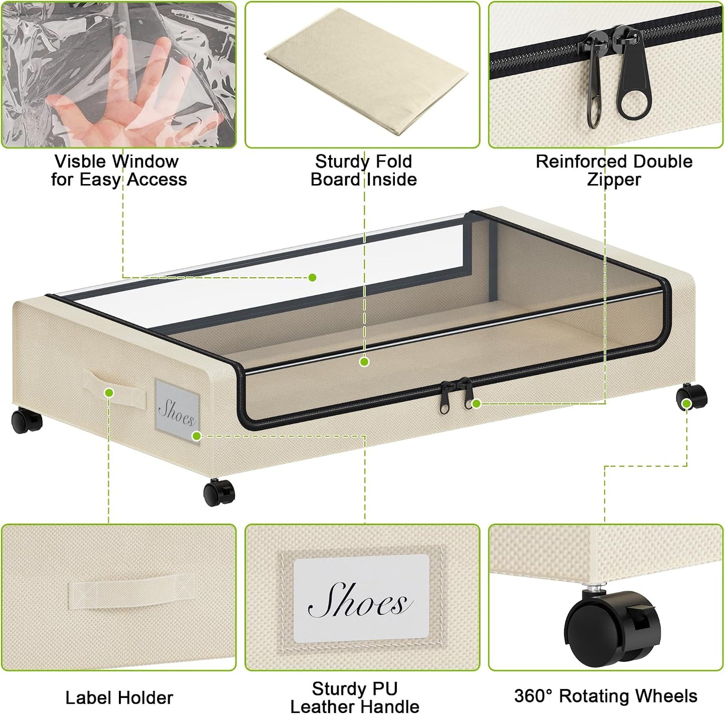 Tututry Under Bed Storage with Wheels, XXL 60L Under the Bed Storage Bins, Underbed Storage Containers with Lids & Label, Rolling Metal Drawer for Shoes, Clothes, Books, Toys (2-Pack Gray)
