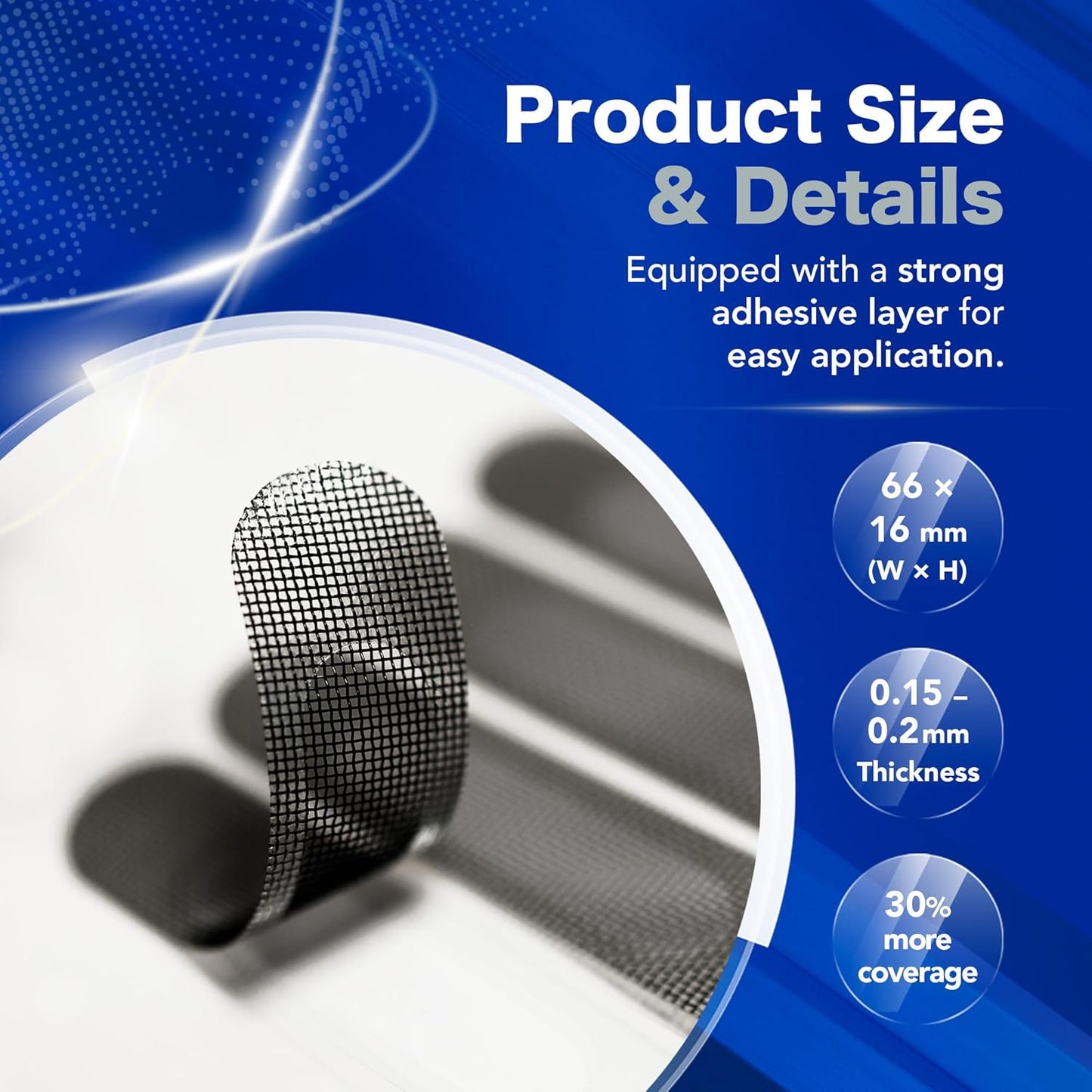 Window Weep Hole Covers, 20 Pack Screen Patch Repair Kit, Black Polyester Fine Mesh with Strong Adhesive for Sliding Windows & Doors, Water Drainage, Keeps Out Debris (2.6" x 0.63")