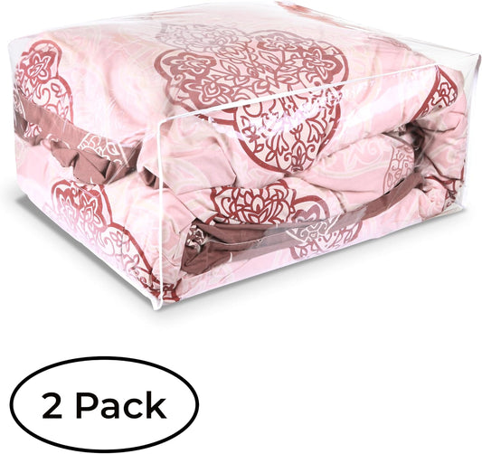 Set of 2 Zippered Vinyl Storage Bag, 24x20x11 Inch, Clothes Bag Organizer, Space Saver PVC Comforter Clear Storage Bags for Blanket