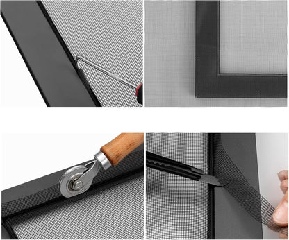39"×59" Grey Fiberglass Window Screens Repair kit - DIY Adjustable Window Screens mesh Replacement kit for WindowsDoorPorchPatioSliding Screen Door
