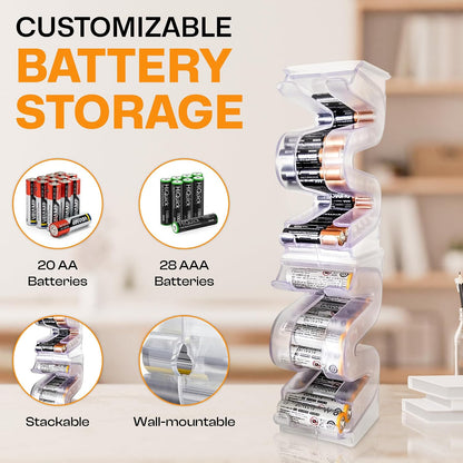 Battery Ladder Case - Battery Organizer & Dispenser (AAA & AA) | Stack It or Wall-Mount It To Dispense Batteries in First-In-First-Out Order, Tidy Storage for Home, Garage & Workshop